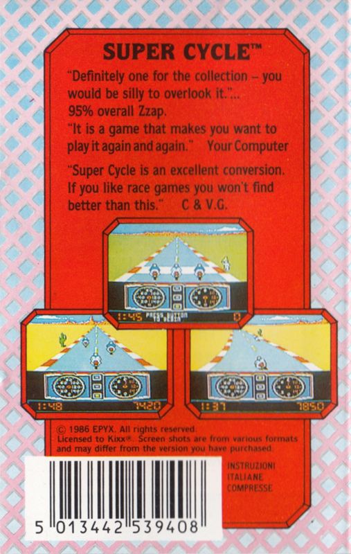 Back Cover for Super Cycle (Commodore 64) (Kixx Release (Alternate Tape Design))