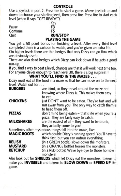 Inside Cover for Fast Food (Commodore 64): Far Left