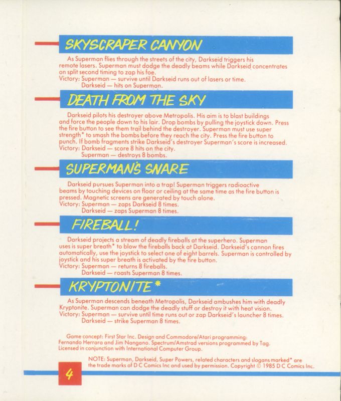 Inside Cover for Superman: The Game (ZX Spectrum)