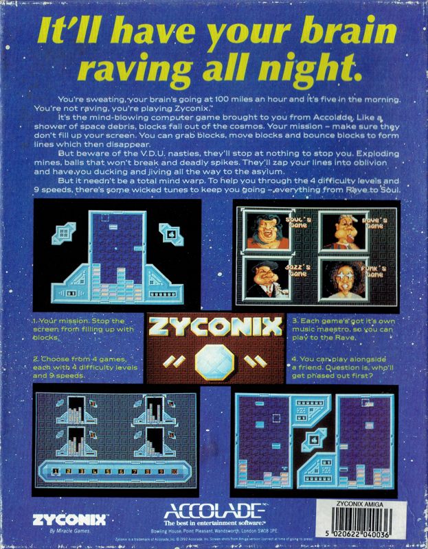 Back Cover for Zyconix (Amiga)