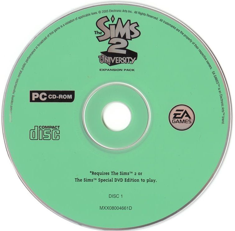 Media for The Sims 2: University (Windows) (Re-release): Disc 1