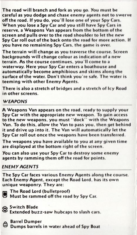 Inside Cover for Spy Hunter (Commodore 64) (KIXX Budget Release): Top Middle