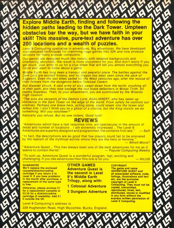 Back Cover for Adventure Quest (ZX Spectrum)