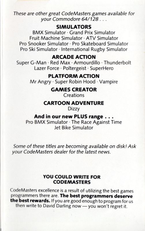 Inside Cover for Super Stuntman (Commodore 64): Right Middle