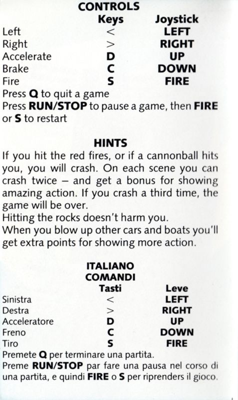 Inside Cover for Super Stuntman (Commodore 64): Far Left