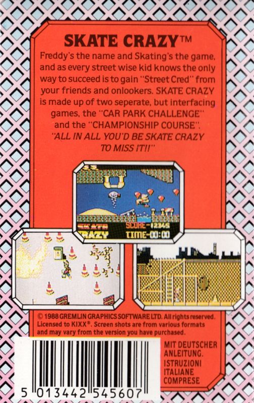Back Cover for Skate Crazy (Commodore 64) (Kixx Release)