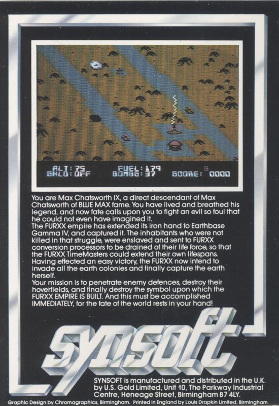 Back Cover for Blue Max 2001 (Atari 8-bit)