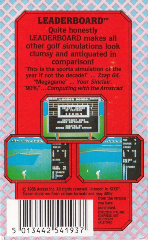Back Cover for Leader Board (Commodore 64) (Kixx Release)