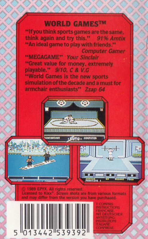 Back Cover for World Games (Commodore 64) (Kixx Release (Alternate Tape Design))