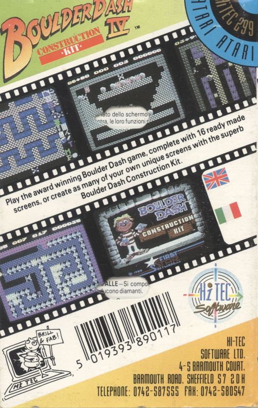 Back Cover for Boulder Dash: Construction Kit (Atari 8-bit)