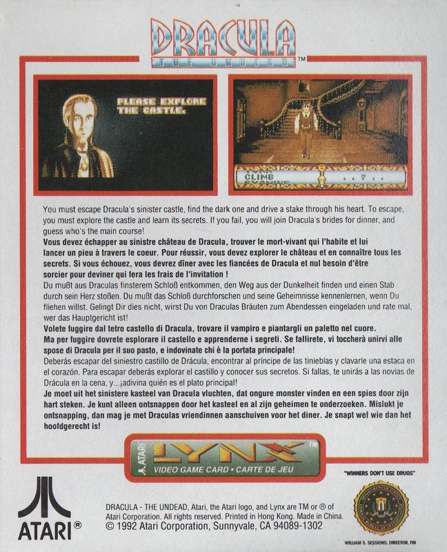 Back Cover for Dracula the Undead (Lynx)