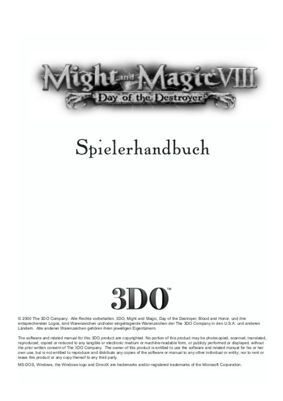 Manual for Might and Magic VIII: Day of the Destroyer (Windows) (GOG.com release): German version