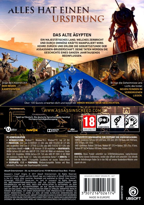 Back Cover for Assassin's Creed: Origins (Windows)
