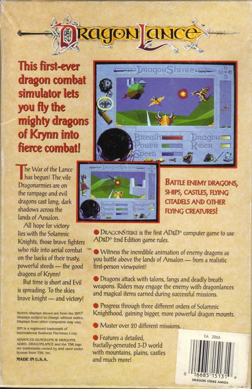 Back Cover for DragonStrike (Amiga)