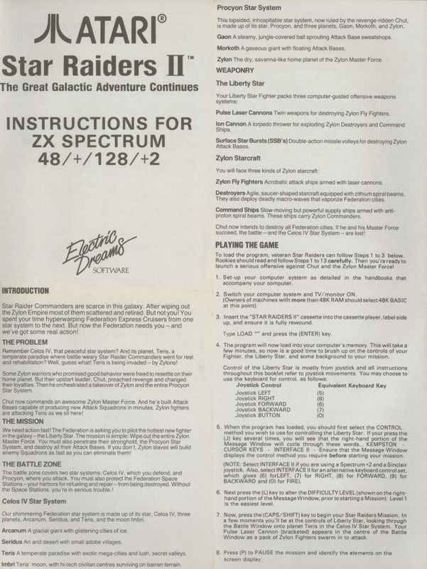 Manual for Star Raiders II (ZX Spectrum)