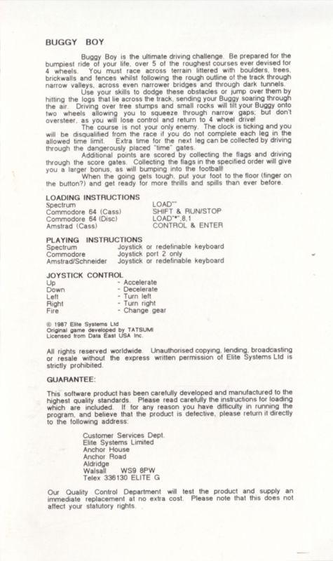 Inside Cover for Speed Buggy (Commodore 64) (Encore release): Top Left