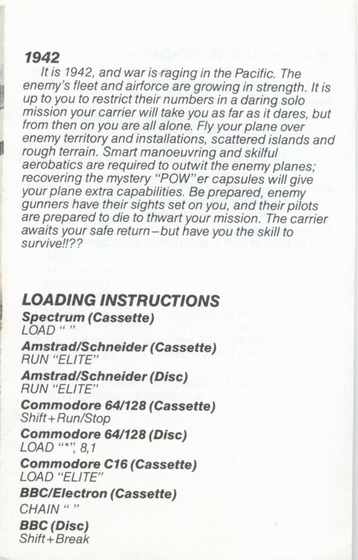 Manual for 1942 (Amstrad CPC): Back