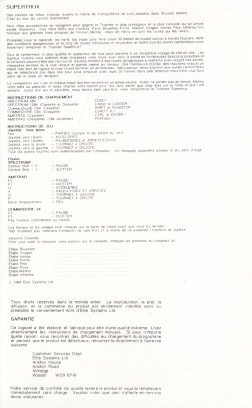 Inside Cover for Super Trux (Commodore 64) (Budget re-release): Left