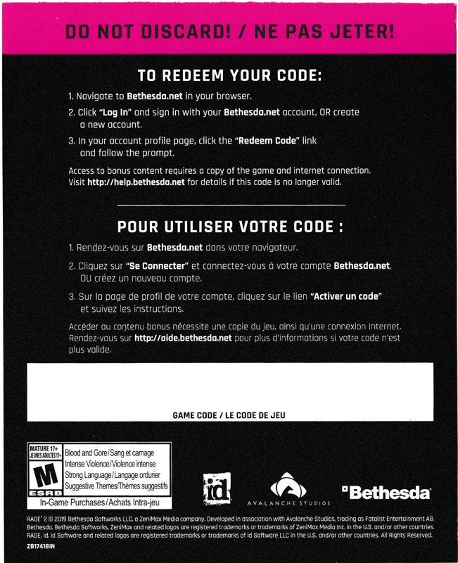 Other for Rage 2 (Deluxe Edition) (Windows) (Amazon edition (with bonus controller skin)): Deluxe voucher (back)