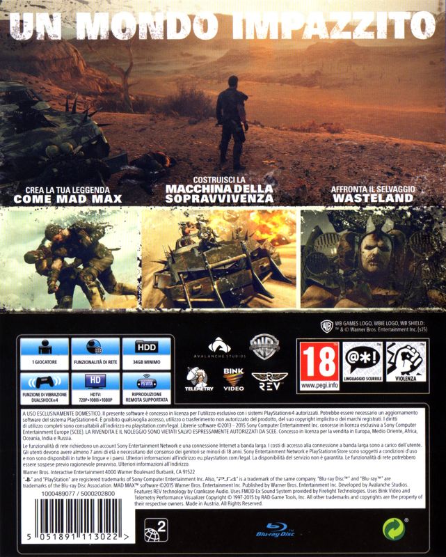 Back Cover for Mad Max (PlayStation 4)