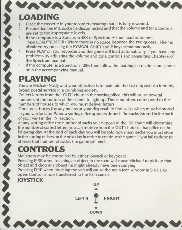 Inside Cover for Mailstrom (ZX Spectrum)