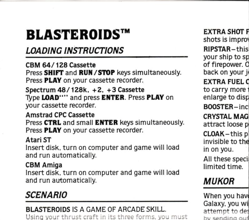 Manual for Blasteroids (Commodore 64) (Budget re-release): Front