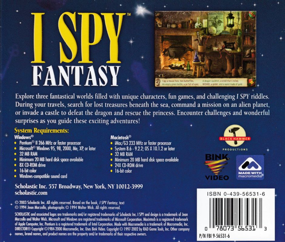 Back Cover for I Spy: Fantasy (Macintosh and Windows)
