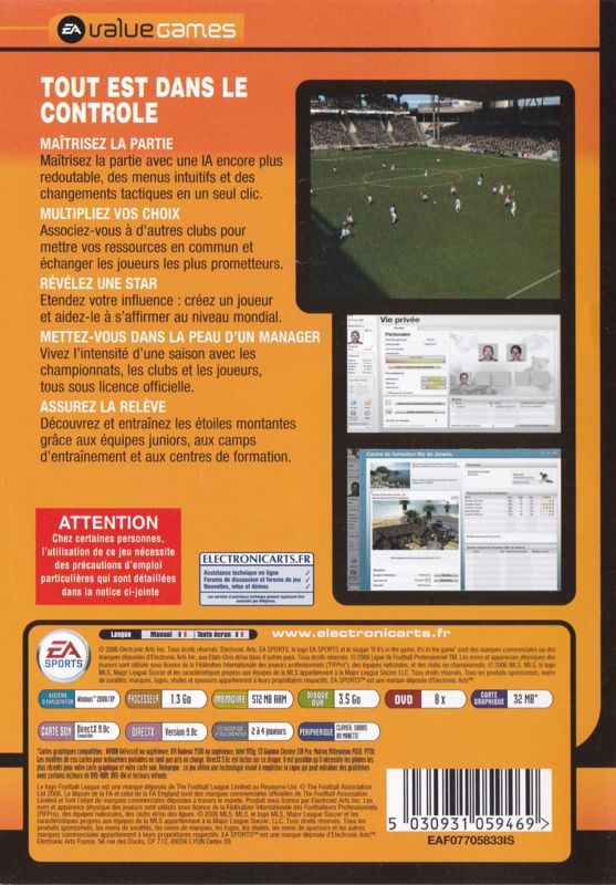 Back Cover for FIFA Manager 07 (Windows) (EA Value Games release)
