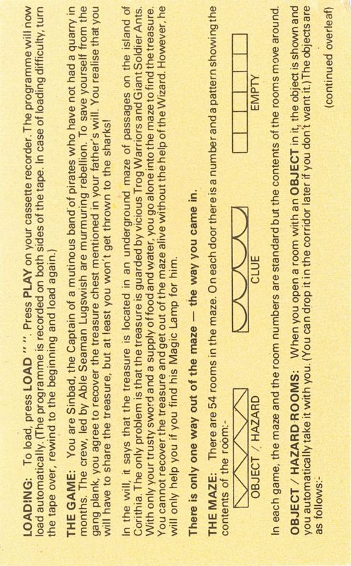 Inside Cover for Sinbad (ZX Spectrum): Instructions page 1