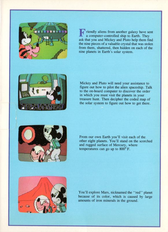 Inside Cover for Mickey's Space Adventure (Apple II): Left
