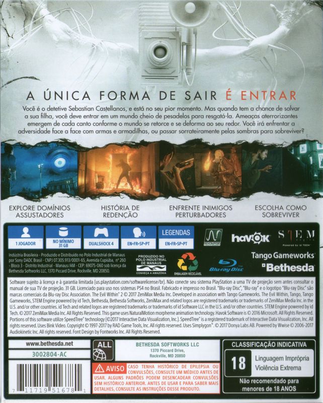 Back Cover for The Evil Within 2 (PlayStation 4)