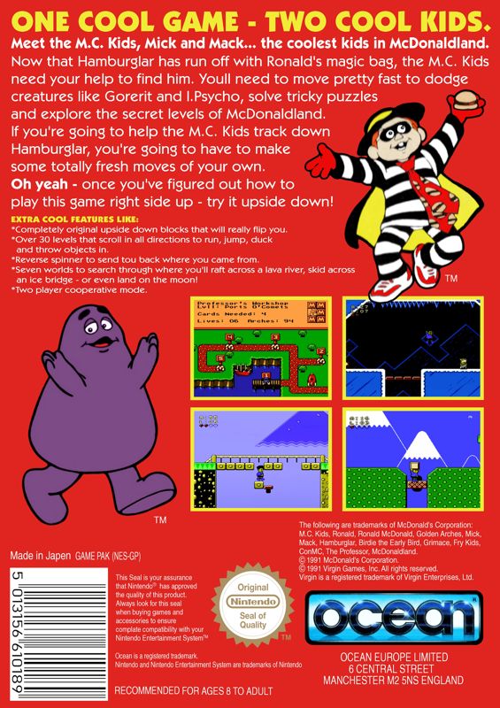 Back Cover for M.C. Kids (NES)