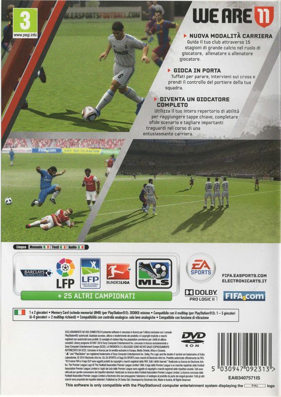 Back Cover for FIFA Soccer 11 (PlayStation 2)