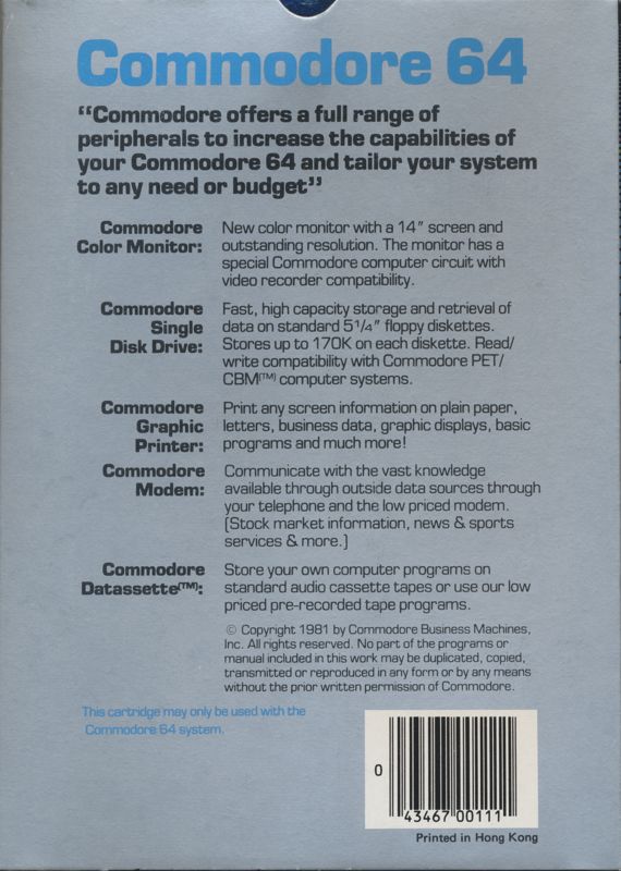 Back Cover for Gorf (Commodore 64)