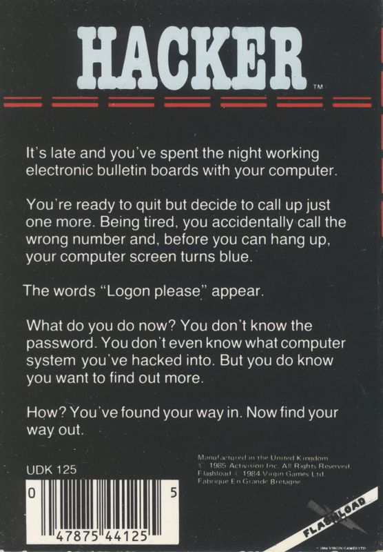 Back Cover for Hacker (Commodore 64)