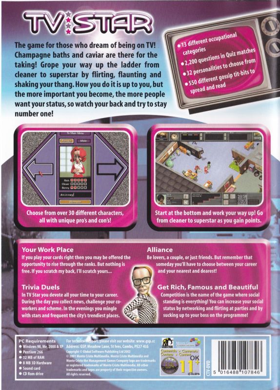 Back Cover for Stardom: Your Quest For Fame (Windows)