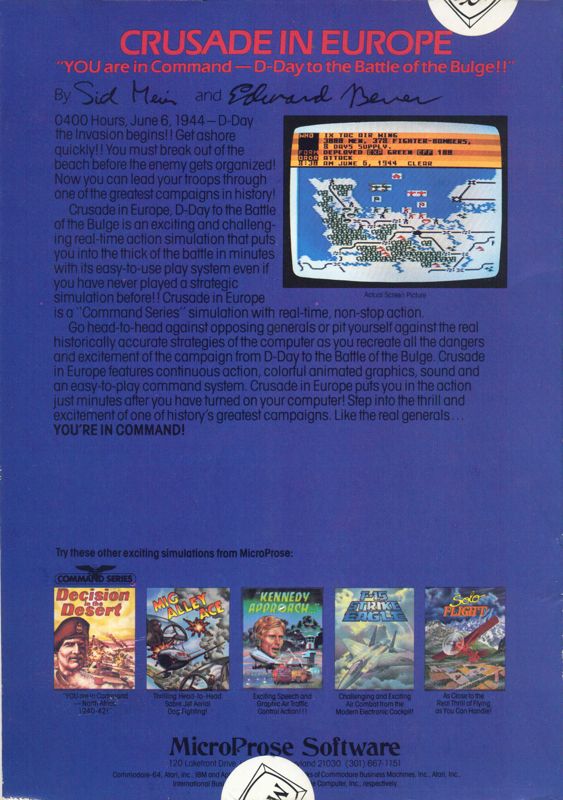 Back Cover for Crusade in Europe (Commodore 64)