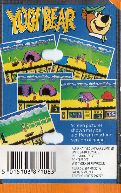 Back Cover for Yogi Bear (Amstrad CPC) (Alternative Software budget reissue)