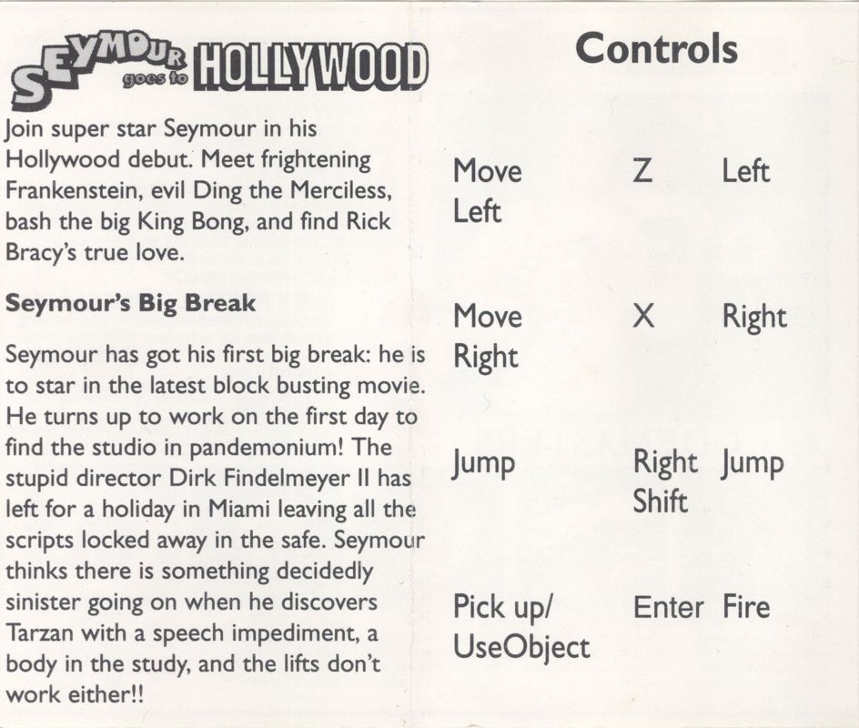 Inside Cover for Seymour Goes to Hollywood (ZX Spectrum)