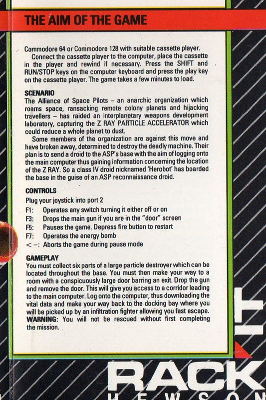 Inside Cover for Herobotix (Commodore 64)