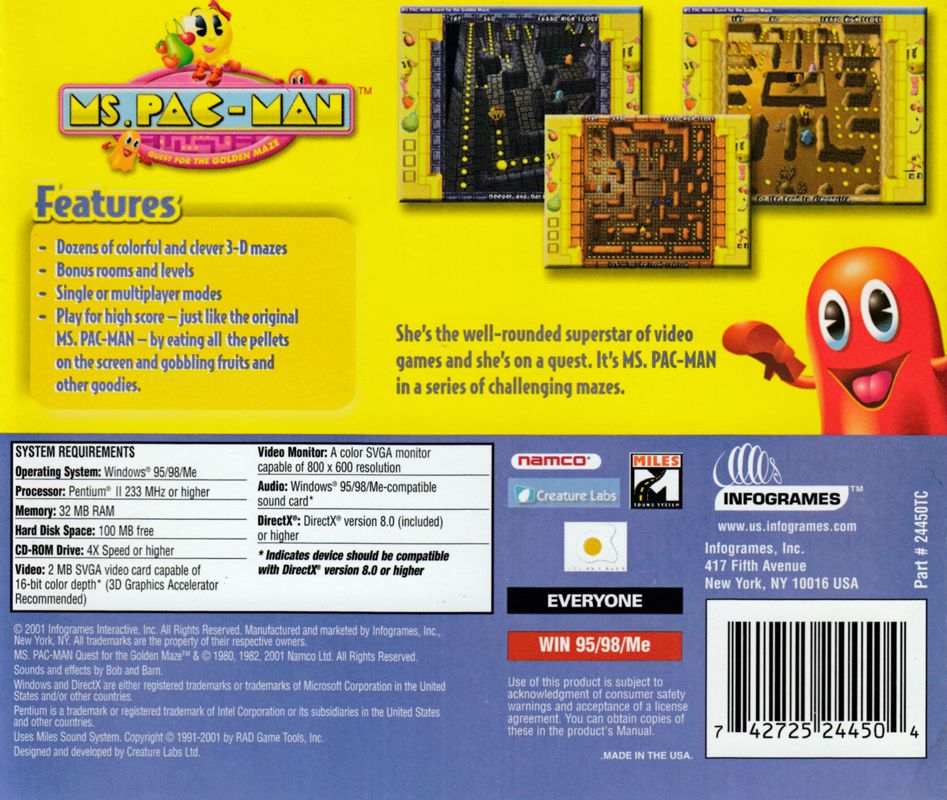 Back Cover for Ms. Pac-Man: Quest for the Golden Maze (Windows)