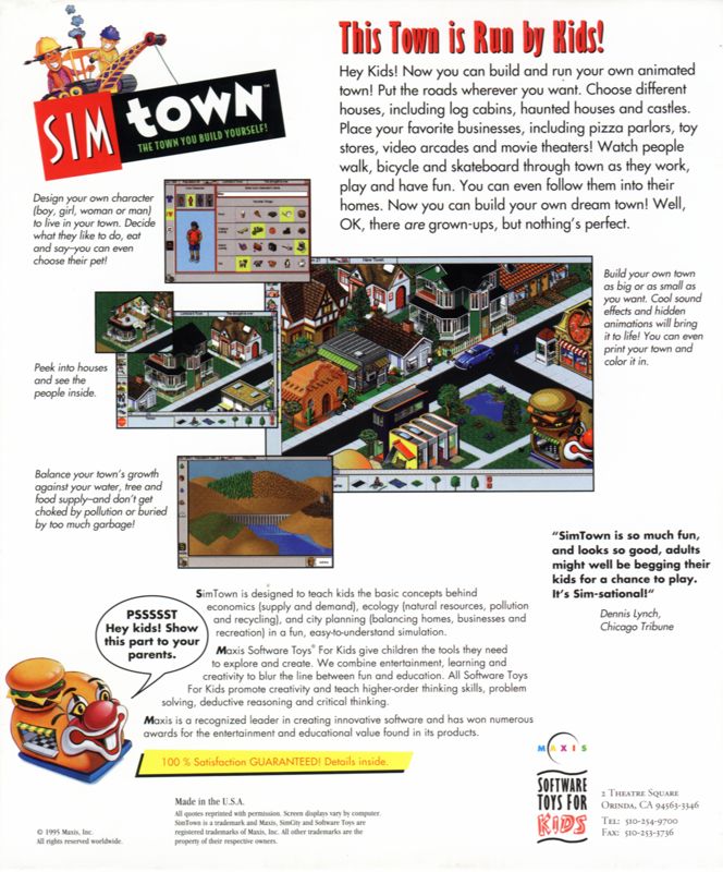 Back Cover for SimTown (Windows)