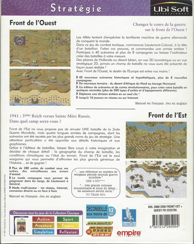 Back Cover for Collection Classique: TalonSoft's Front de l'Ouest / TalonSoft's Front de l'Est (Windows)