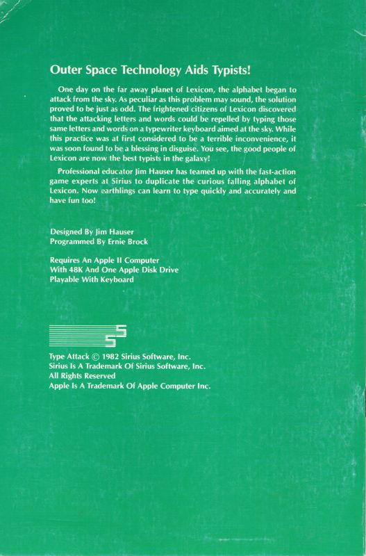 Manual for Type Attack (Apple II): Back