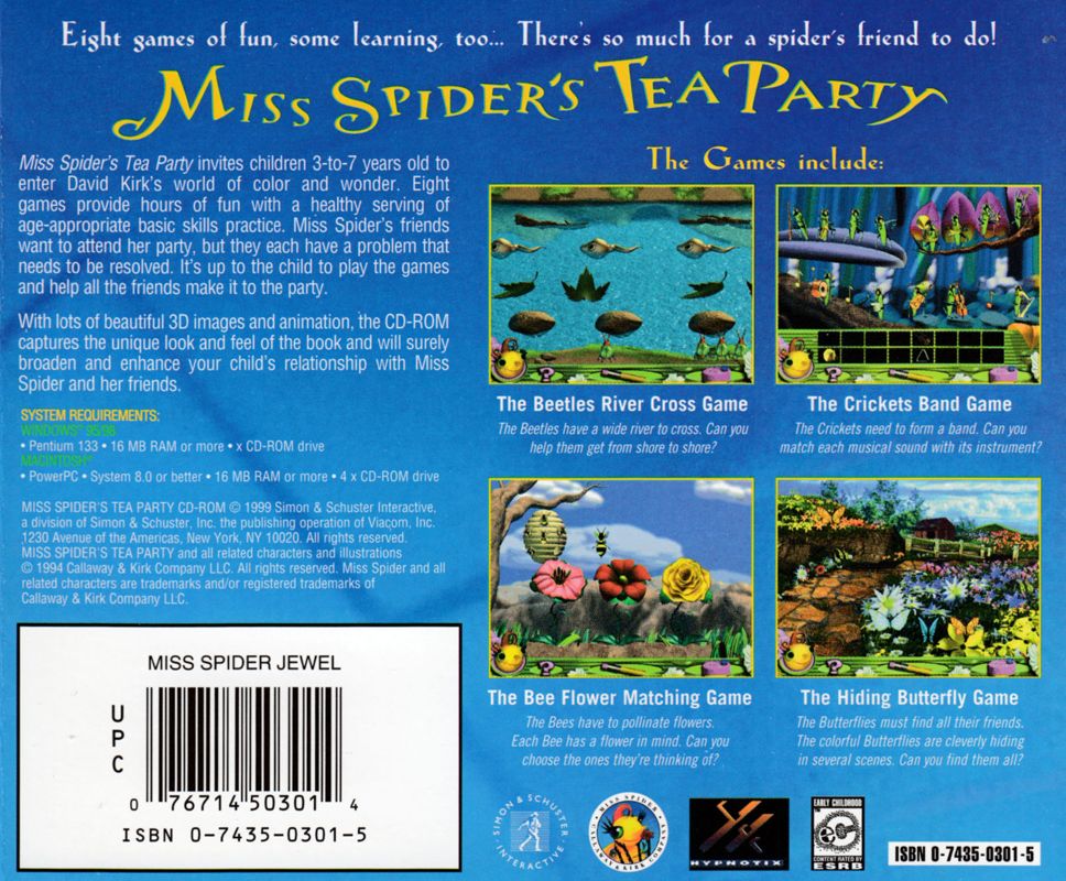 Back Cover for Miss Spider's Tea Party (Macintosh and Windows)