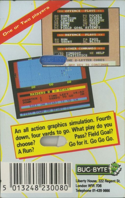 Back Cover for American Football (ZX Spectrum)