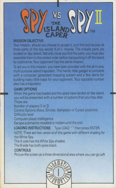 Inside Cover for Spy vs. Spy: The Island Caper (ZX Spectrum)