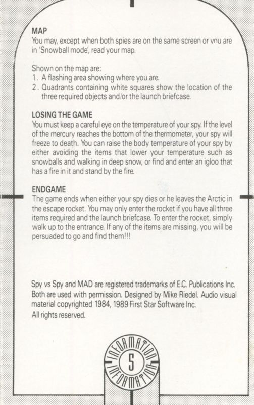 Inside Cover for Spy vs. Spy III: Arctic Antics (ZX Spectrum) (Budget re-release)