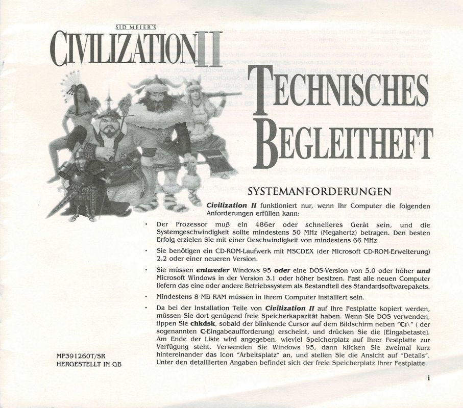 Reference Card for Sid Meier's Civilization II (Windows 16-bit): Front