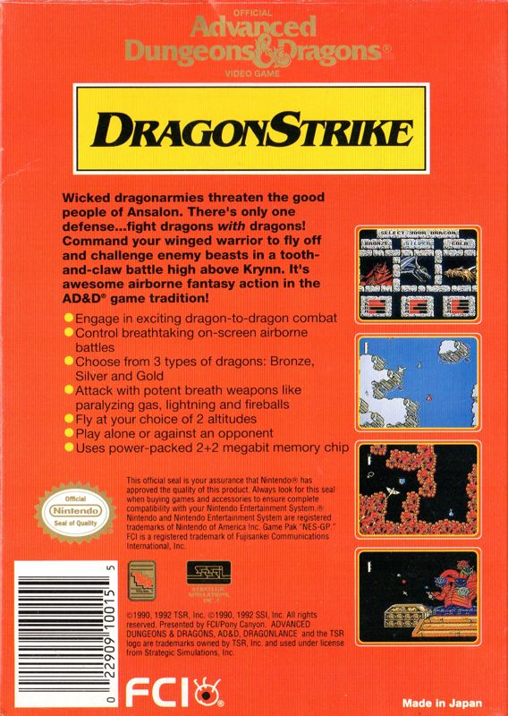 Back Cover for DragonStrike (NES)